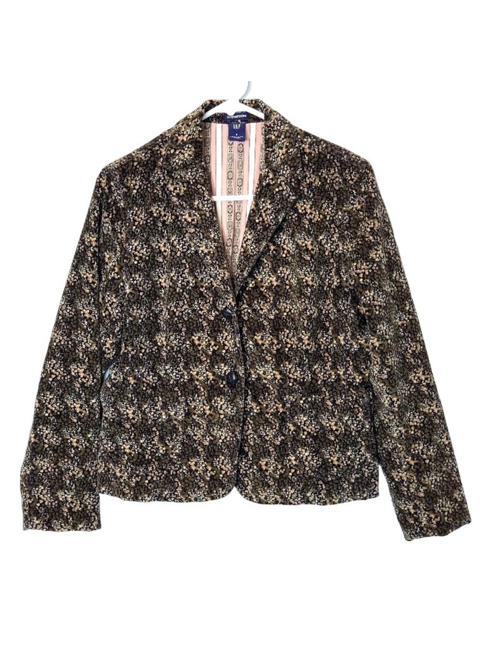 Gap Vintage Y2K Corduroy Blazer Jacket Women 8 Medium Suit Coat Brown Black Work
